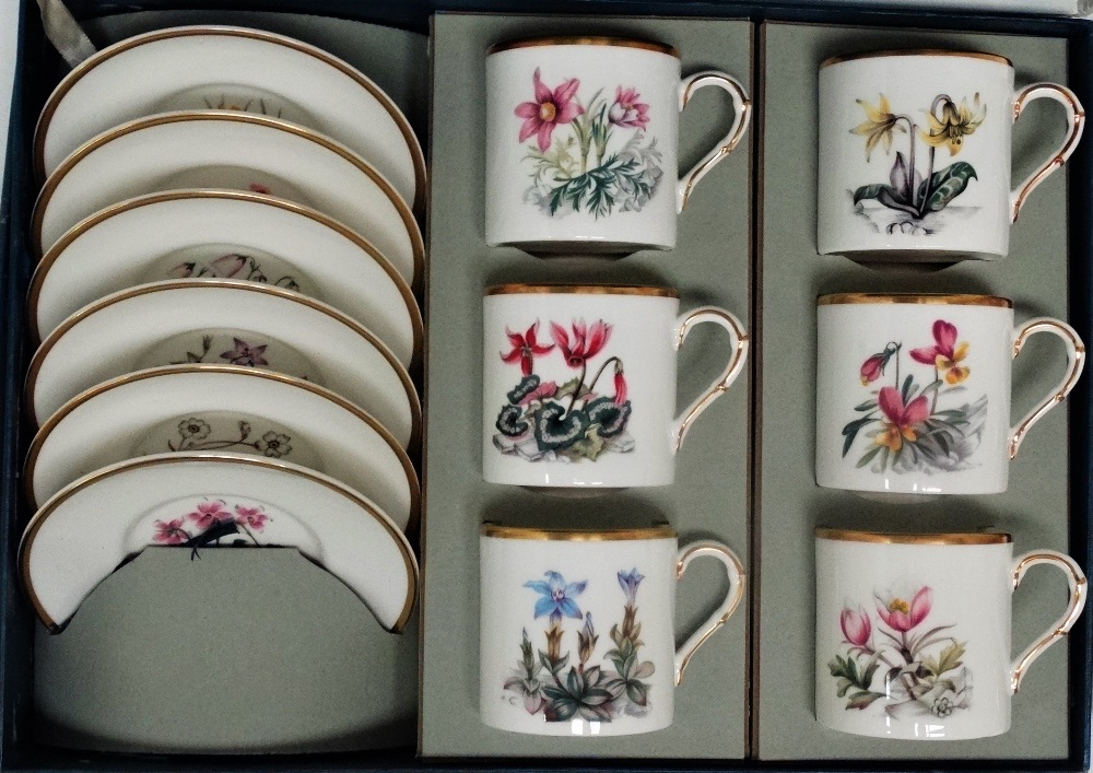 A Royal Worcester coffee service of six place settings - boxed, the cans and saucers decorated - Image 2 of 6