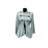 A mid 20th century aqua colour silk jacket - in the oriental manner with braided contrast button