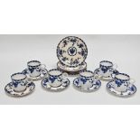An early 20th century coffee service - blue floral decoration with gilt rims, six settings with