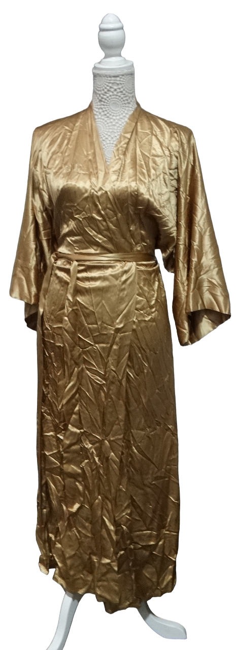 A ladies silk dressing gown - bronze colour, full length, together with a chocolate brown half - Image 4 of 6