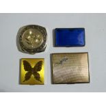 A mid 20th century rectangular powder compact - featuring a marcasite lizard to one corner, together