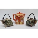 20th century teapot modelled in the form of a cottage - together with two further small conch