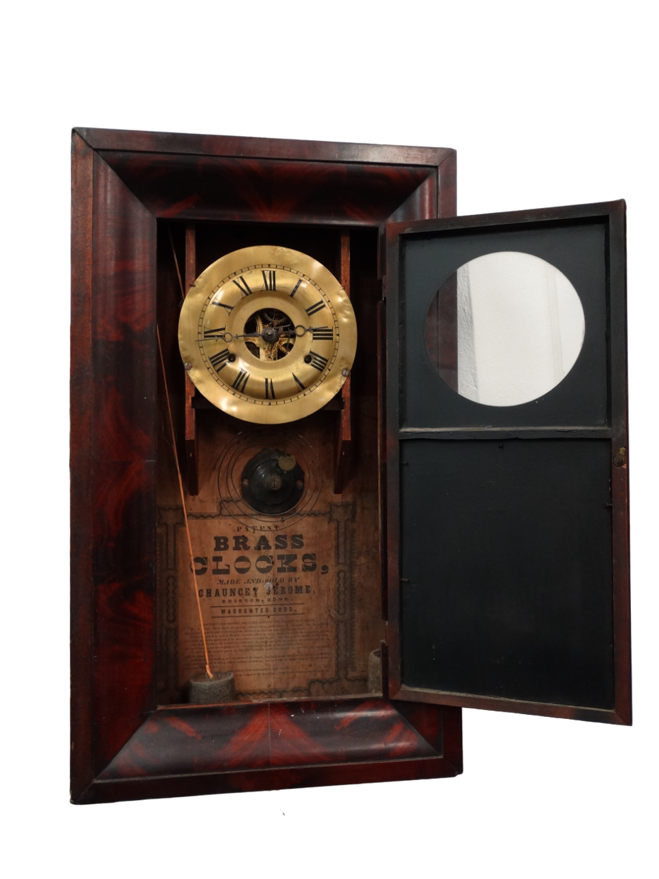 A late 19th century American mahogany cased wall clock - the brassed dial set out in Roman - Image 3 of 7
