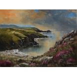 J. WOOD Cornish Cove At Sunset Acrylic on canvas 22.8 x 30cm