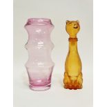 Dartington and Empoli glass - a Dartington pink glass ribbed vase, height 23.5cm, together with an