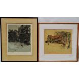 CECIL ALDIN The Coaching Inn and Figures Outside A Tudor House A pair of prints Signed in pencil