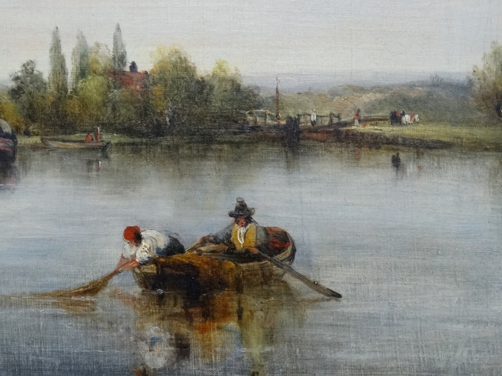 FREDERICK WATERS WATTS (1800-1870) River Scene, Boats Before The Loch Oil on canvas Framed Picture - Image 3 of 6