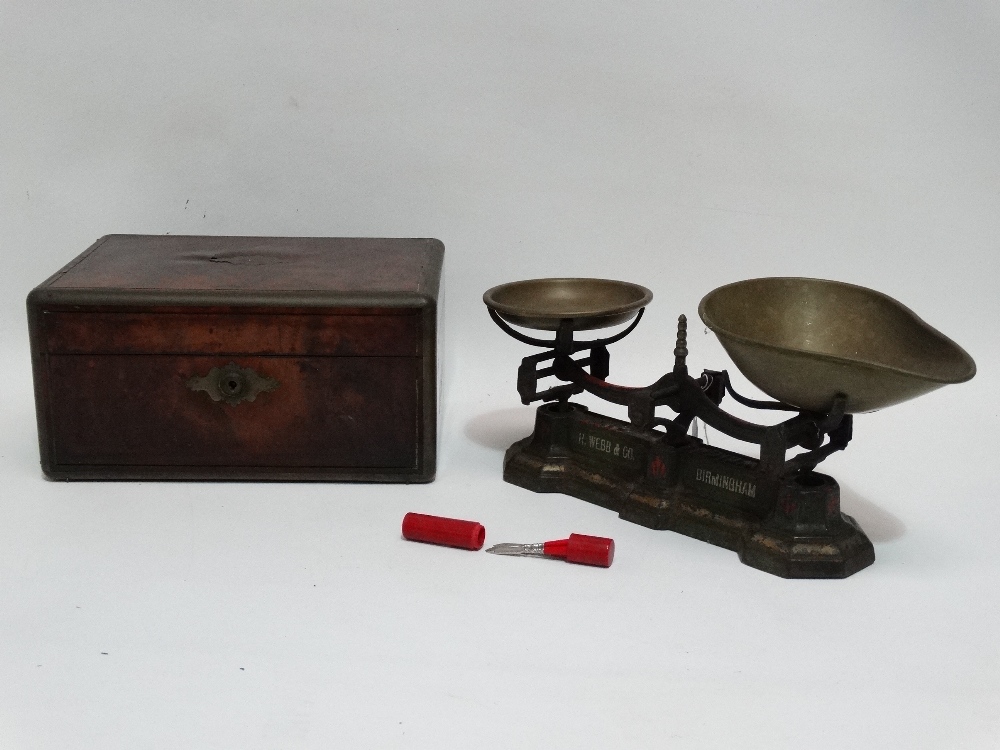 H. Webb & Co. Birmingham cast iron scales - brass trays, height 18cm, width 40cm, a brass bound