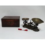H. Webb & Co. Birmingham cast iron scales - brass trays, height 18cm, width 40cm, a brass bound
