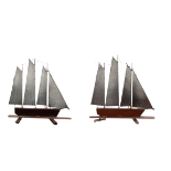 A contemporary stainless steel and teak veneered sailing yacht, together with another similar,