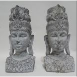A pair of 20th century Thai busts of deities - resin, height 30cm (2).