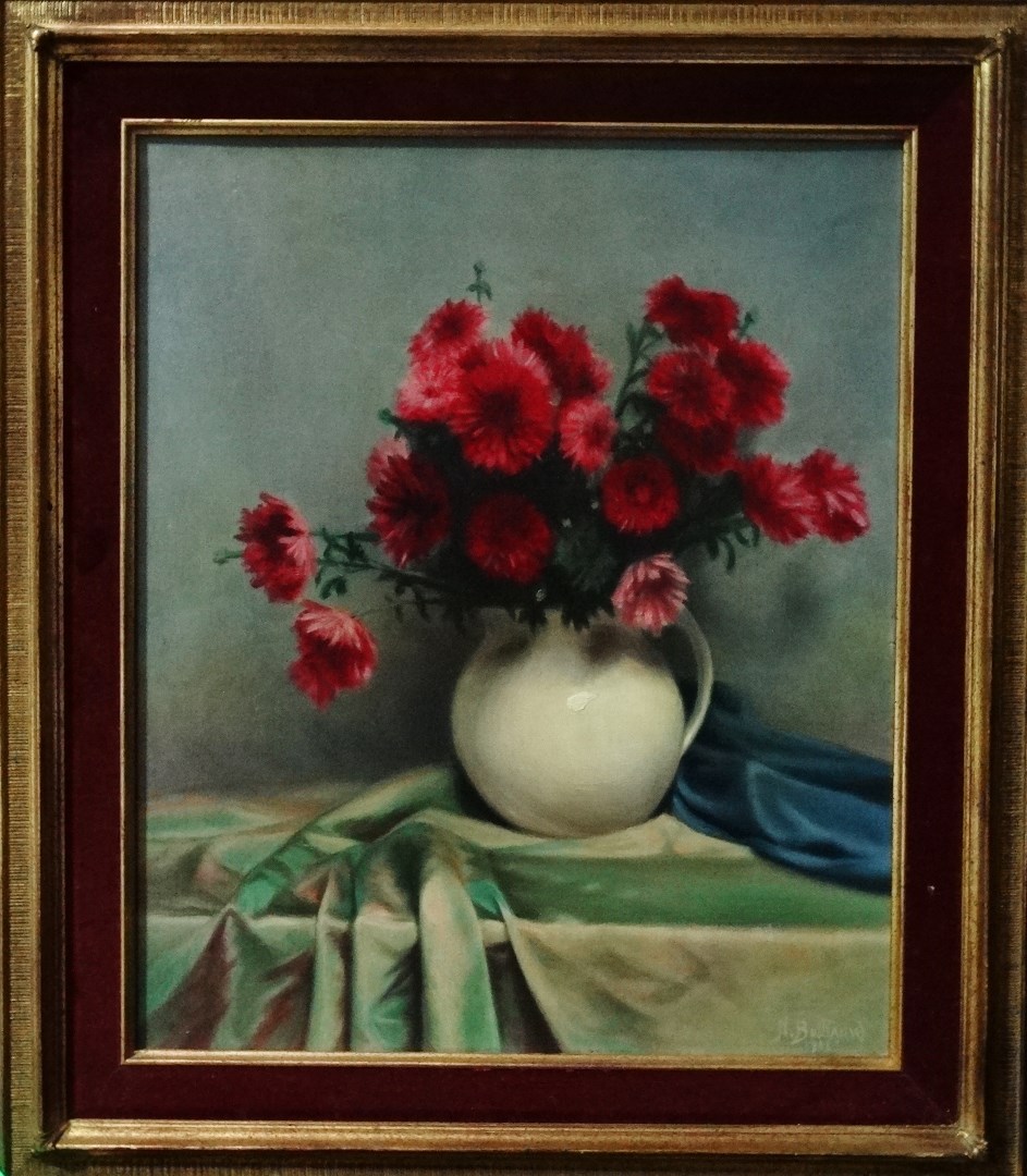 N. BULTIAUW 20th Century Continental School Still Life Chrysanthemums In A Vase Oil on canvas Signed - Image 2 of 5