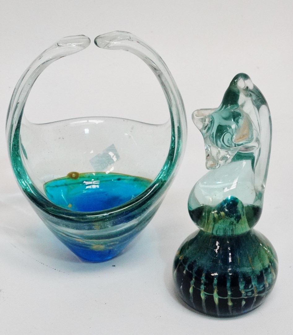 A Mdina glass paperweight - modelled as a horse, height 17cm, together with a sweetmeat basket and - Image 2 of 2