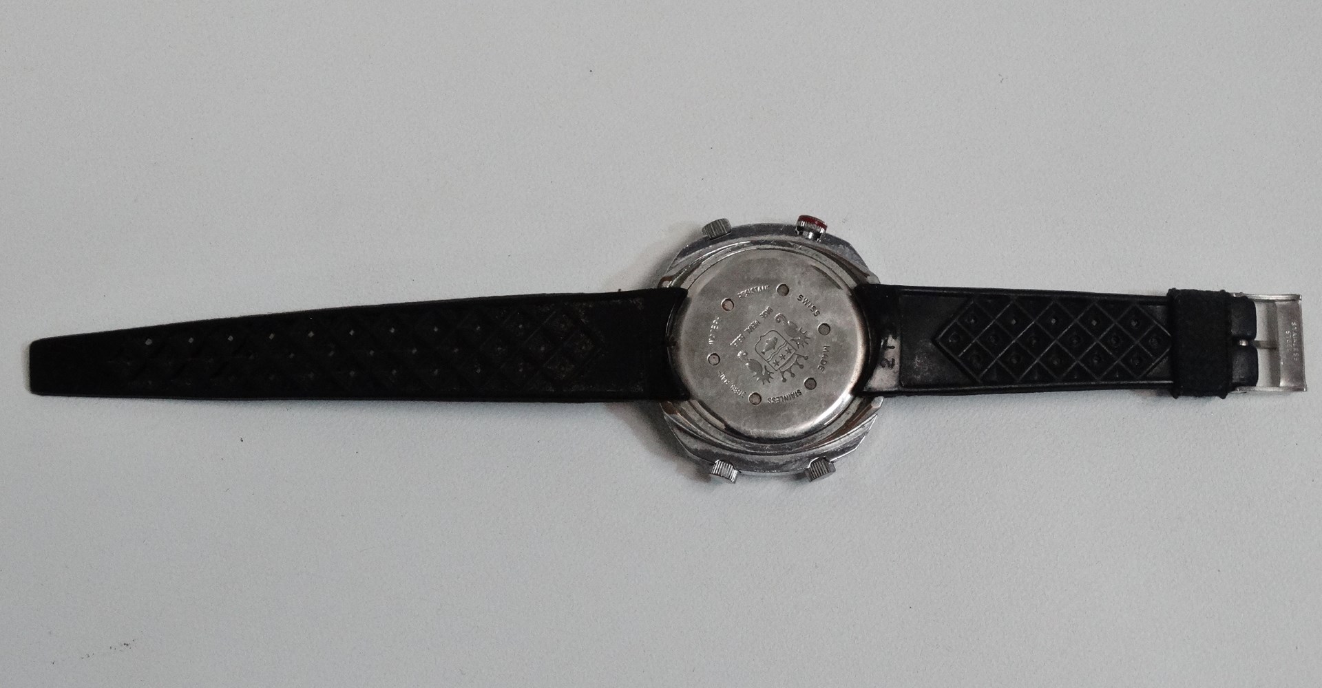 A gentlemans stainless steel Sicura chronograph wristwatch - circa 1970s, black and silver dial with - Image 6 of 6