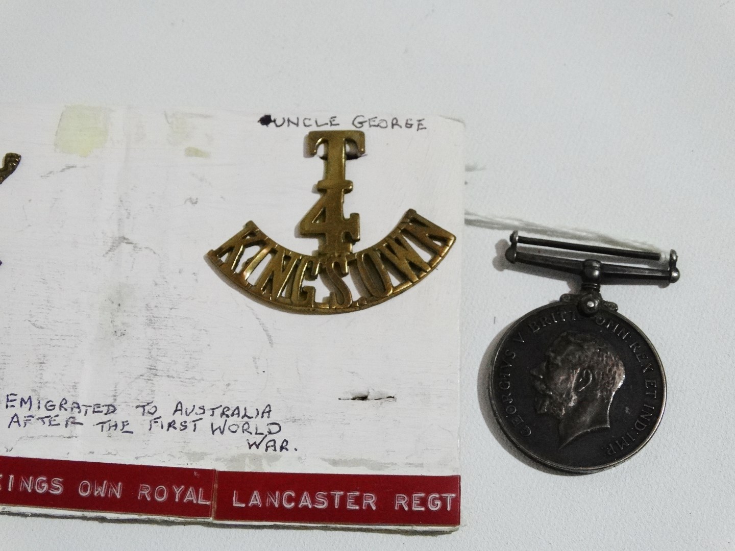 Medals and cap badges - a WWI British war medal to Private G. Adams, Royal Lancaster Regiment, - Image 3 of 3