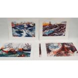 ALISON COX 20th Century British School Scillonian Dry Dock Penzance x 2 Coloured etching Each
