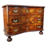 An 18th century Dutch serpentine chest of drawers - the inlaid crossbanded top above an