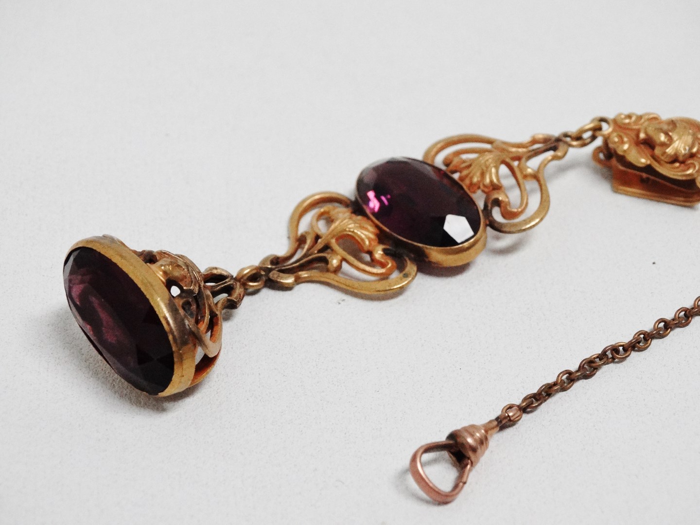 A late 19th century amethyst chatelaine type seal - set in gilt metal, length 10cm. - Image 2 of 3