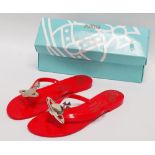Vivienne Westwood sandals - red PVC with gilt logo, size 39
