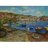 DORCIE SKYES (1908-1998) Newlyn From Sandy Cove Oil on board Signed lower left Framed Picture size