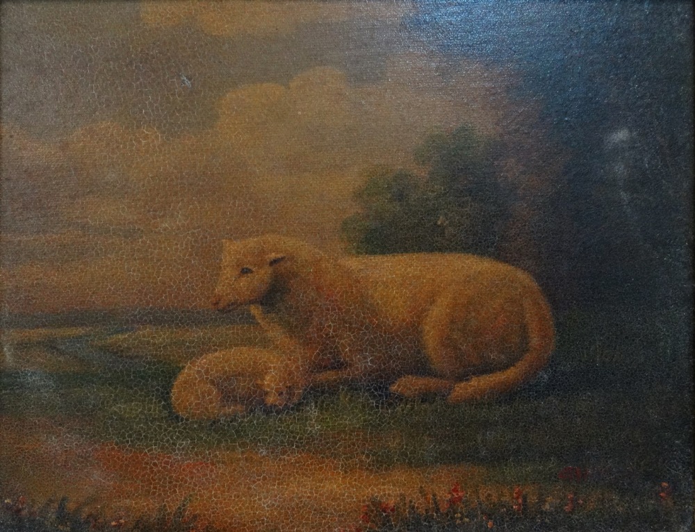 In the manner of 19th Century English School Sheep At Rest In The Pasture Oil on canvas Framed - Image 3 of 5