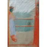 ROSE HILTON (1931-2019) On The Balcony Chalk on paper Signed Gallery label to verso Framed and