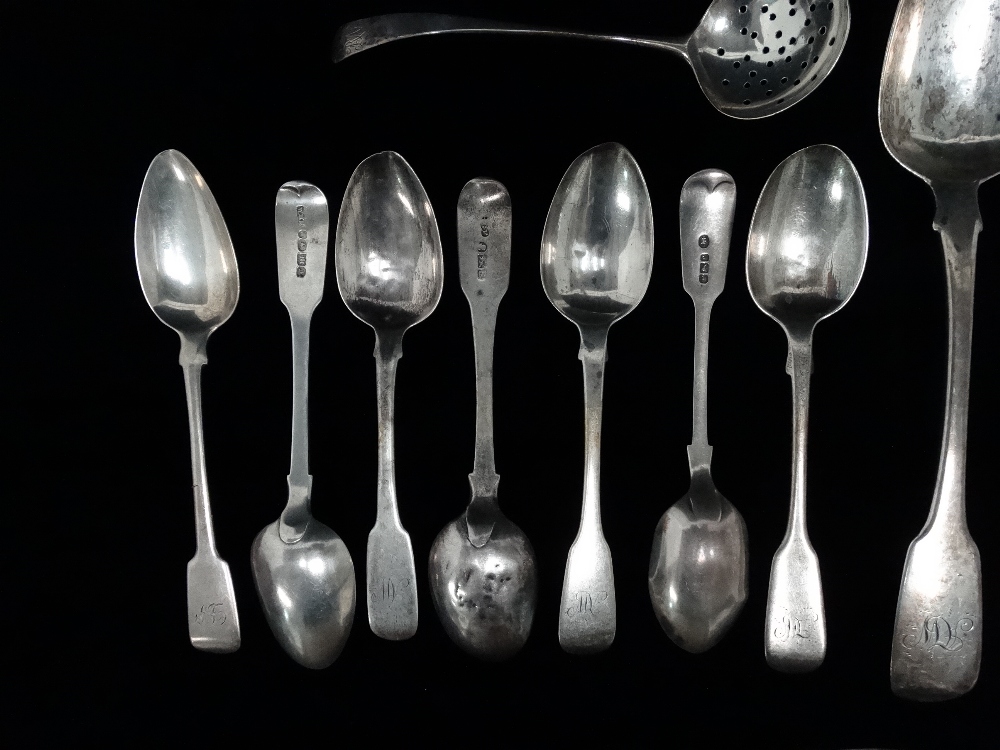 A George III silver dessert spoon - London 1795, fiddle back, together with a quantity of other - Image 2 of 4