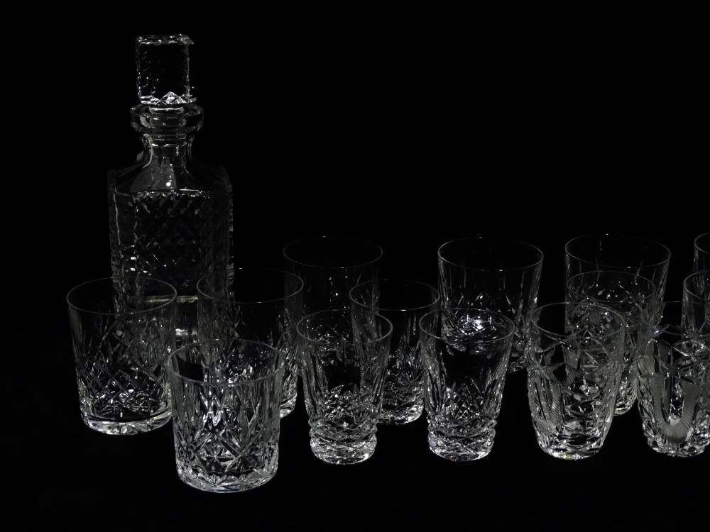 A Waterford crystal cut glass decanter - square, height 26cm, together with another similar a - Image 3 of 3