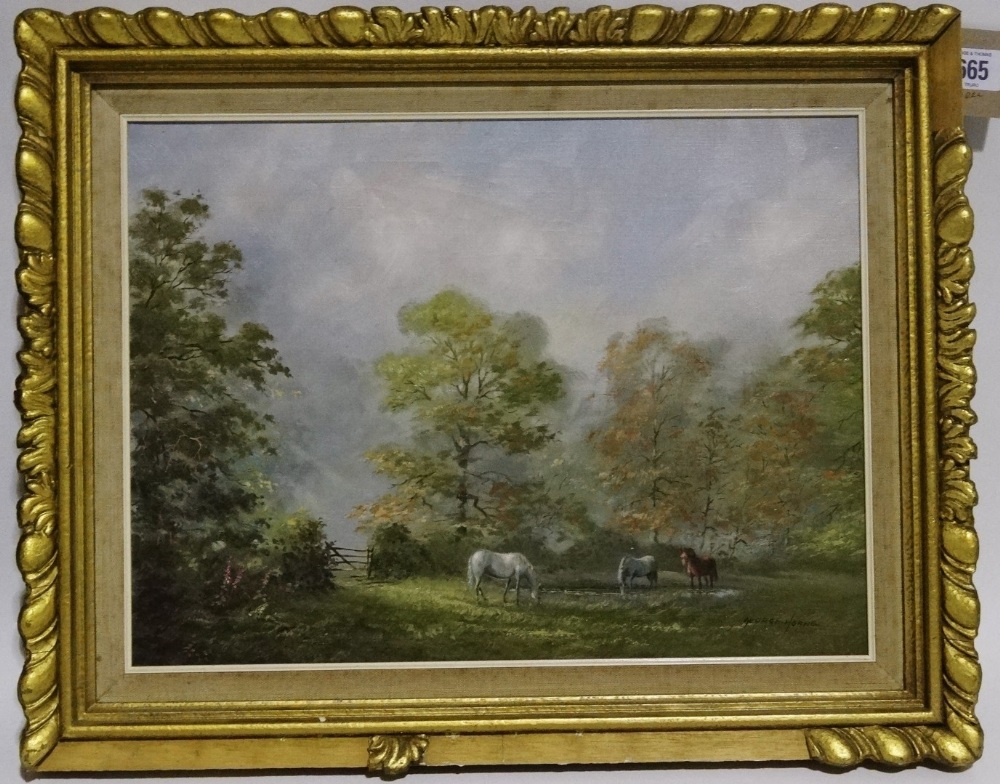 GEORGE HORNE 20th Century British School Horses In An Autumn Pasture Oil on canvas Signed lower - Image 2 of 5