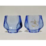 Frantisek Vizner winged glass vase - of oval form in blue height 9cm, together with another