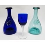 Ole Winther for Holmegaard - Bristol blue carafe with Viking seal mark, height 23cm, together with