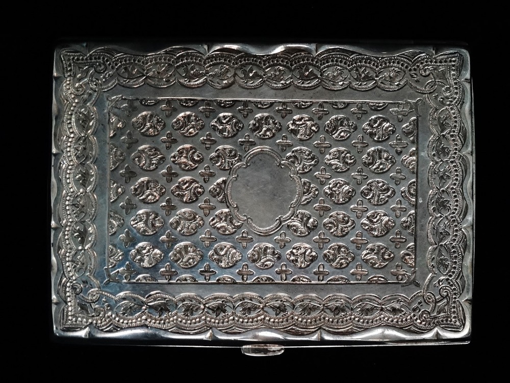 A silver note and card case - Birmingham 1880, rectangular engraved with foliage, 3oz (all in) - Image 2 of 4