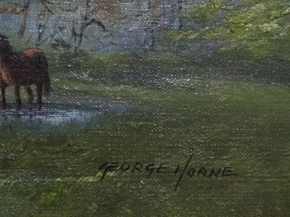 GEORGE HORNE 20th Century British School Horses In An Autumn Pasture Oil on canvas Signed lower - Image 3 of 5