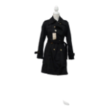 A Burberry's ladies trench coat - black with traditional lining, size large.