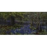 20th Century British School Bluebell Forest Oil on canvas Framed Picture size 30 x 60cm Overall size