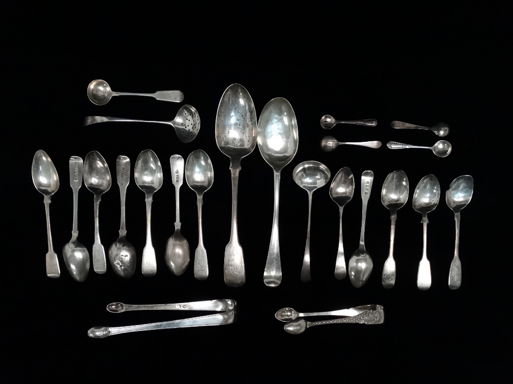 A George III silver dessert spoon - London 1795, fiddle back, together with a quantity of other