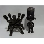 An African fetish figure - height 42cm, together with a bowl stand of interlocking figures, height