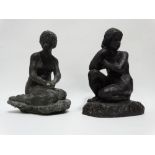 A cold cast bronze figure, crouching nude - height 20cm, together with another similar.