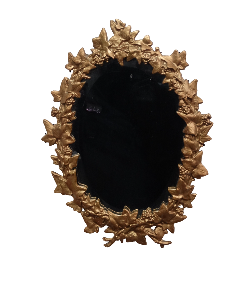 A late19th century cast iron gilt framed mirror - ivy leaf design with a bevelled oval plate, height