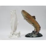 A Belleek spill holder - modelled in the form a leaping salmon with open mouth, height 19cm,