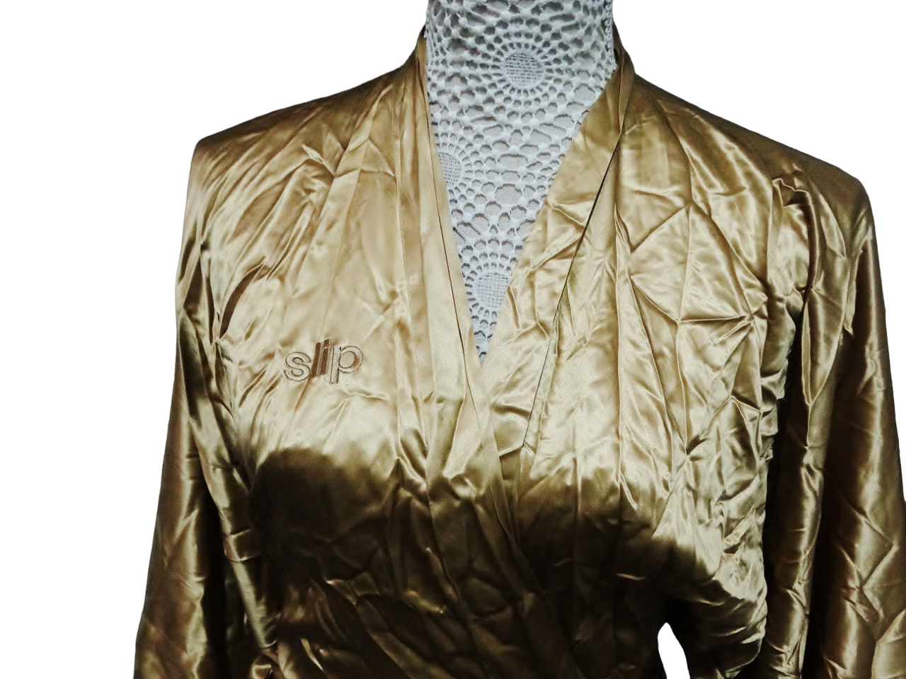A ladies silk dressing gown - bronze colour, full length, together with a chocolate brown half - Image 5 of 6