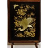 An early 20th century Chinese silk embroidered panel - depicting a crane and butterfly within gilt
