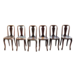 A set of six stained beech bentwood cafe chairs - vase shaped splats above contoured seats and