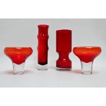 Scandinavian glass - an Aseda red glass vase, height 17cm, a red glass 'Bamboo' vase, height 19cm