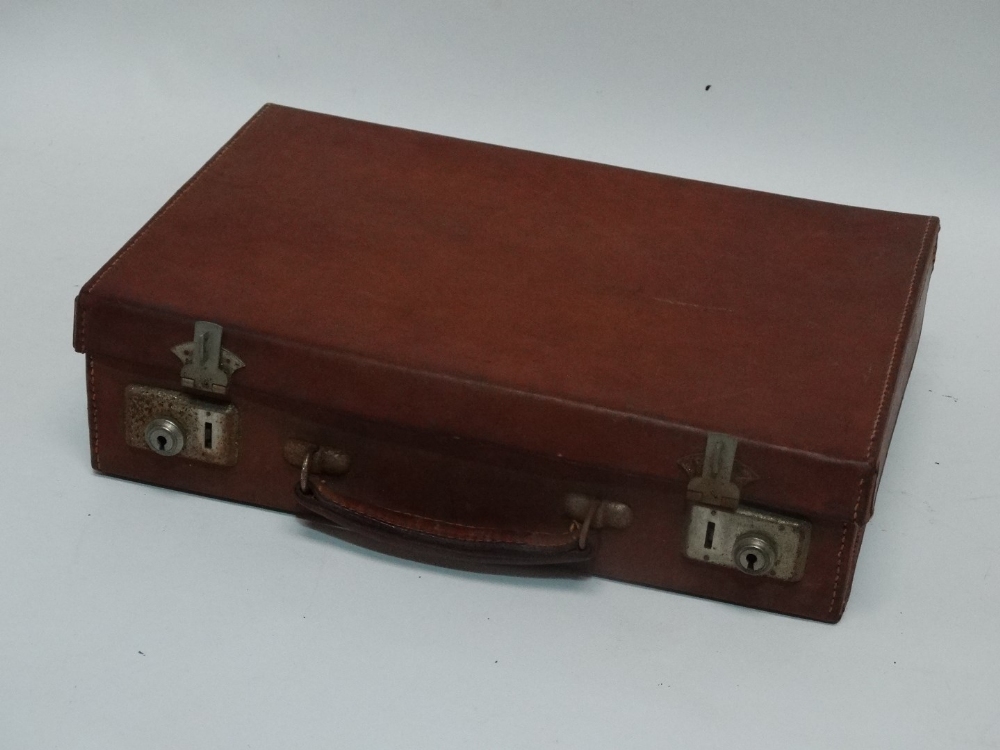 A 20th century tan leather writing case - in the form of an attache case, the fitted interior - Image 3 of 3