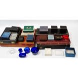 A collection of cutlery and jewellery boxes - including one walnut cutlery box, width 36cm.