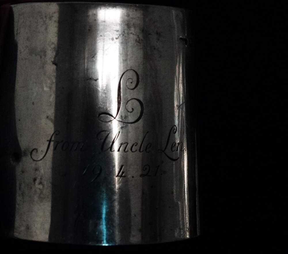 A silver christening mug of tapering form - Chester 1920, engraved with presentation inscription, - Image 3 of 4