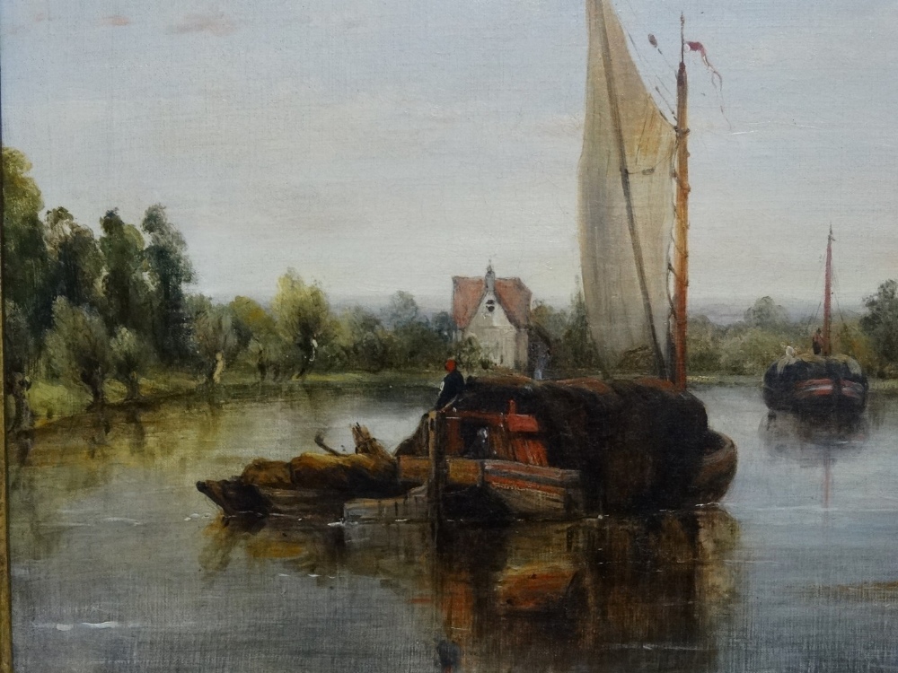 FREDERICK WATERS WATTS (1800-1870) River Scene, Boats Before The Loch Oil on canvas Framed Picture - Image 4 of 6