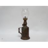 A French late 19th century wine cellar lamp - with a cylindrical brass body with a handle