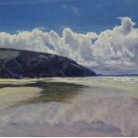 PAUL J. WILLIAMS Reflections Bedruthan Steps Oil on canvas board Signed with initials lower left